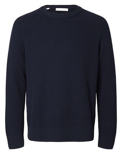 Selected - SLMBraun Rib Crew Strik - Navy Blazer